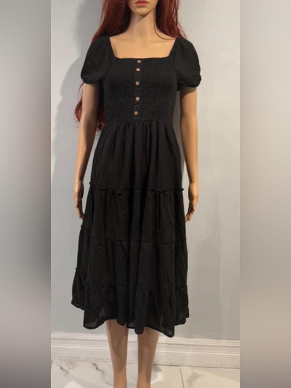 Ellen Weaver little black petite dress cotton Tiered Midi dress PS